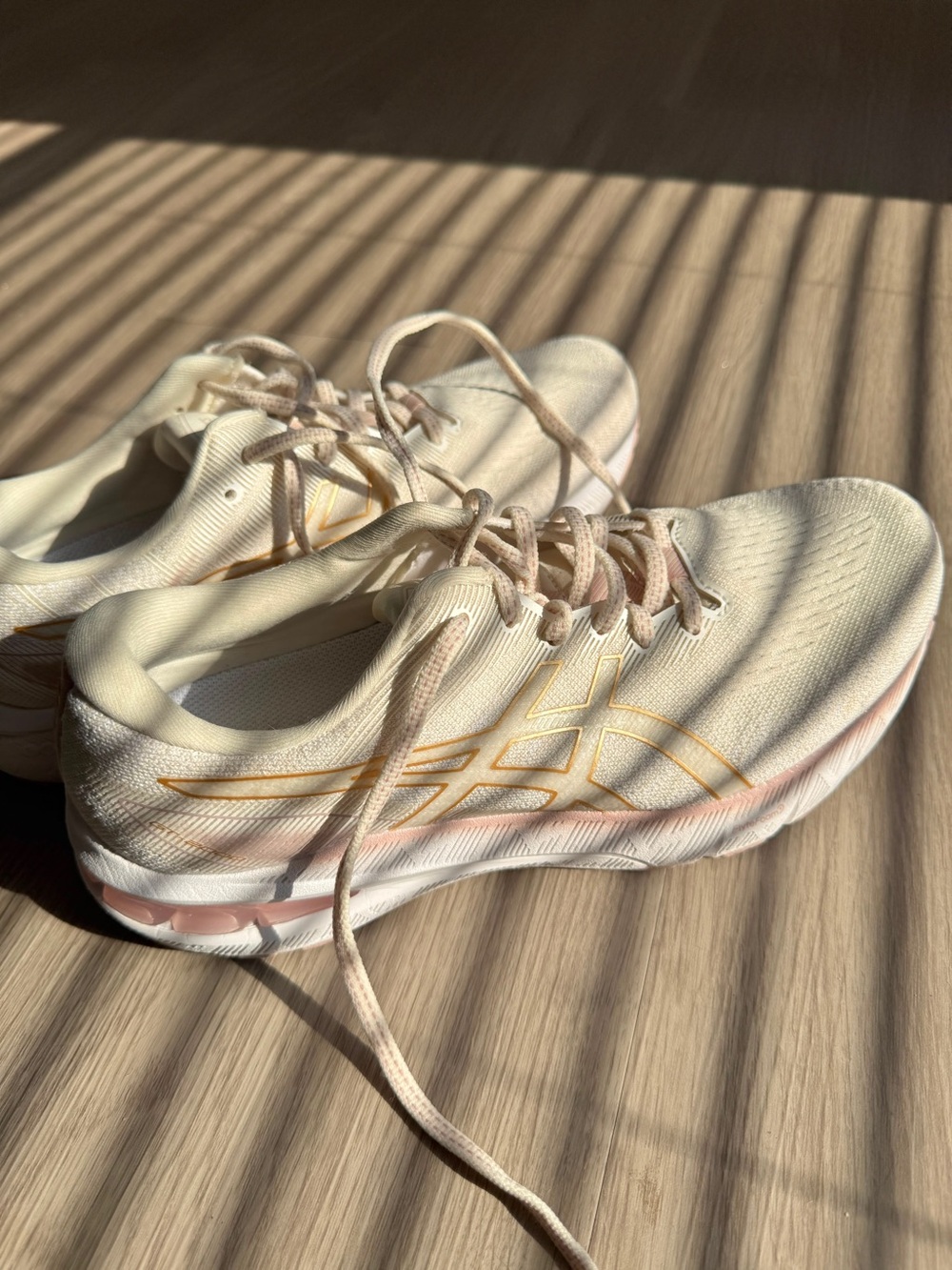 ASICS Women's Athletic Running Shoes in Cream with Gold Accents